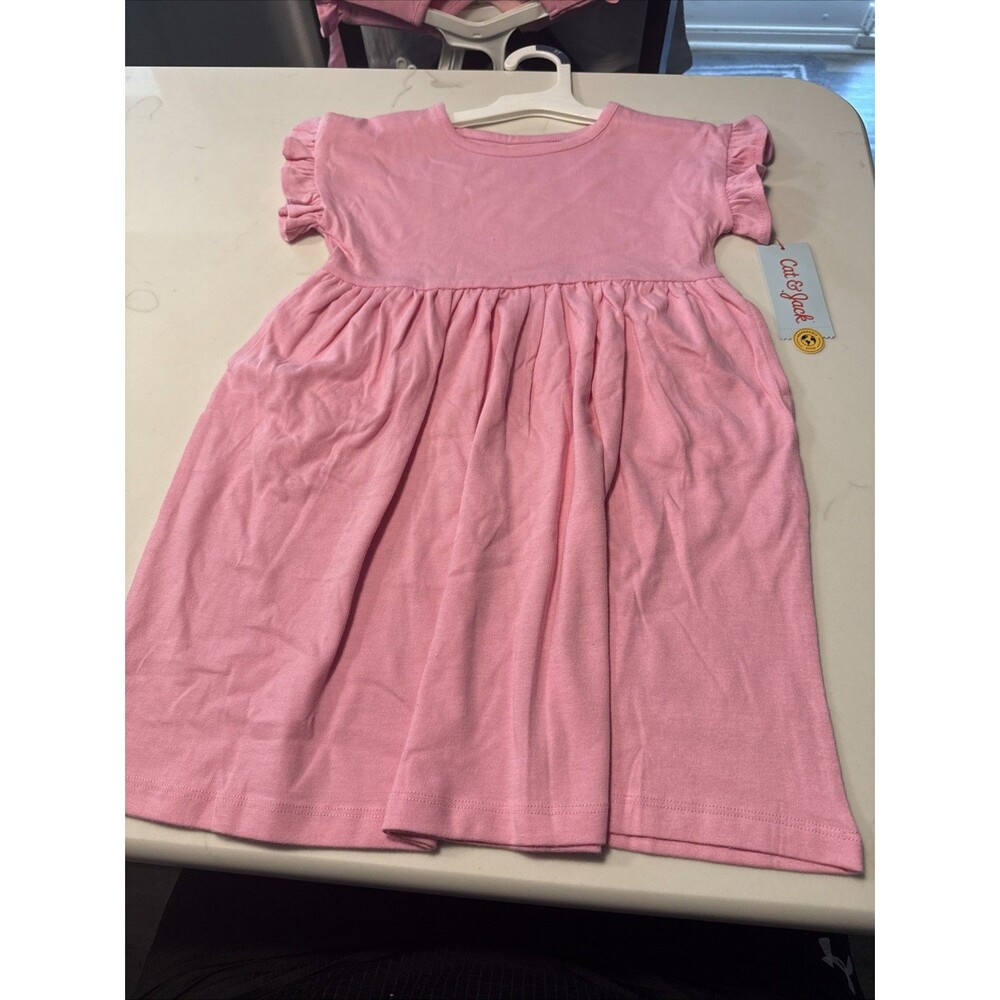Cat & Jack Toddler Girls Short Sleeve Flutter Sleeve Knit Dress Pink Size 5T